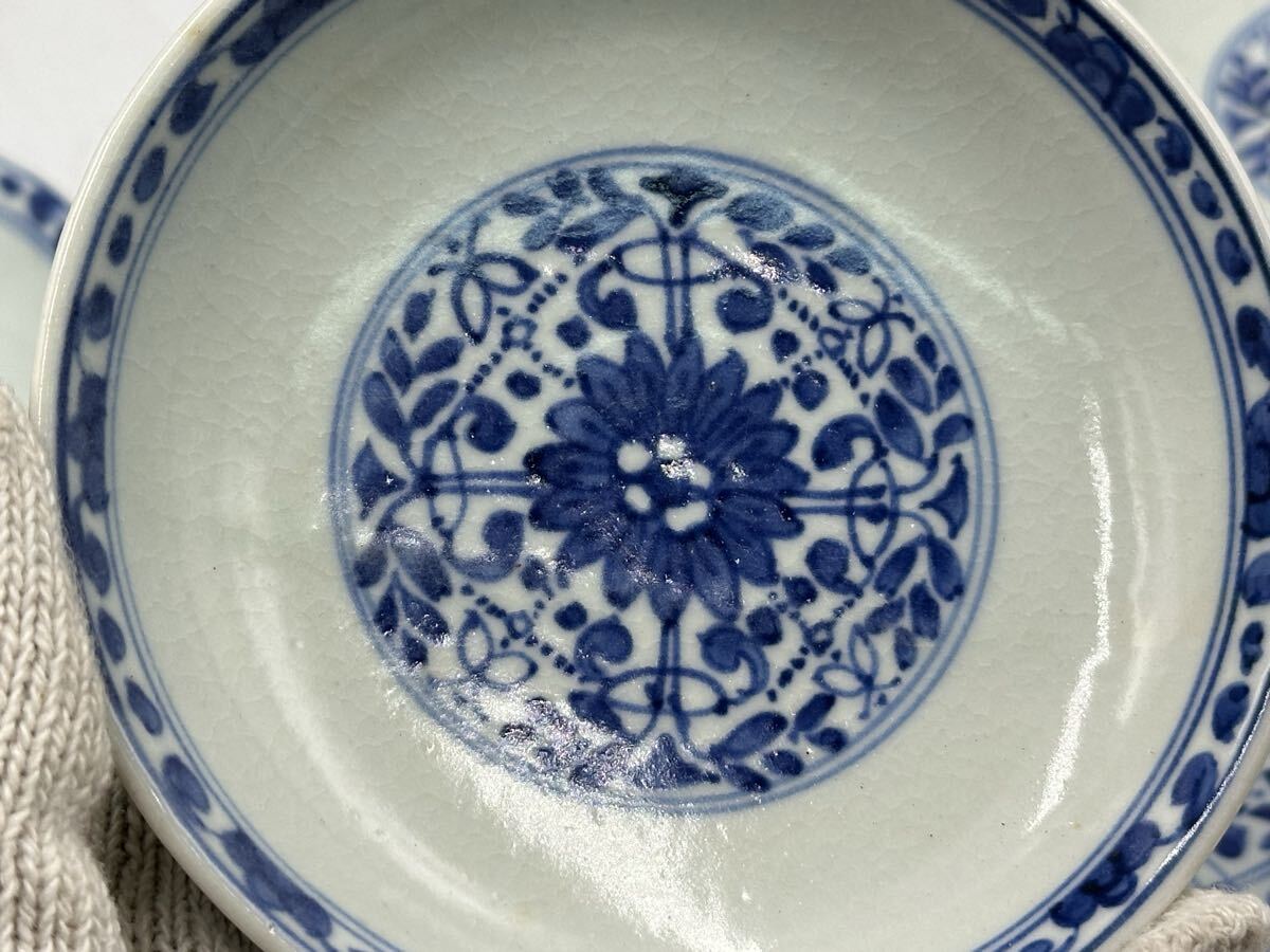 染付皿 5 點 大清乾隆年製 清時代 中國古美術 唐物 中皿 茶道具 茶器 時代物_画像10