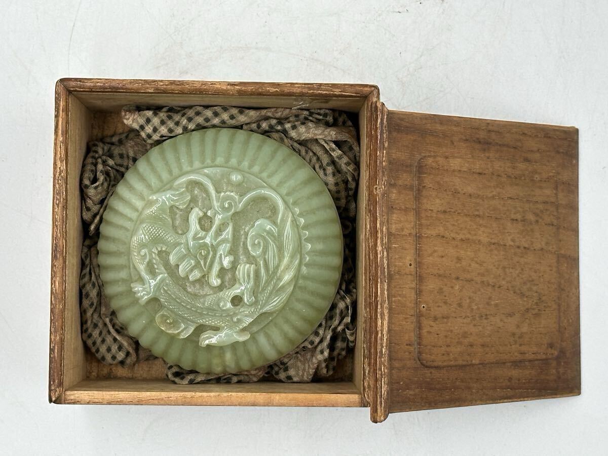 砡香合 龍彫刻 箱付 天然石 中国美術 時代物 香道具 書道 蓋物 砡雕刻 玉製物 唐物 砡石_画像1