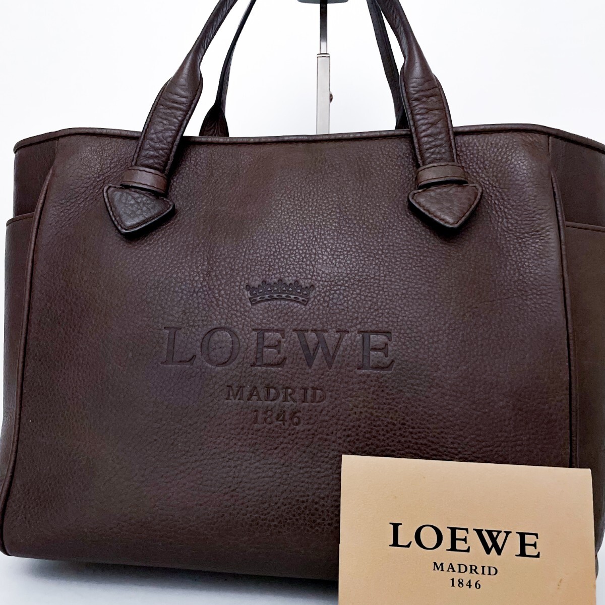 1円■入手困難■最高級ライン■型崩れ無し■LOEWE ロエベ 型押しロゴ トートバッグ ビジネス 大容量 A4 メンズ レディース レザー ブラウン_画像1
