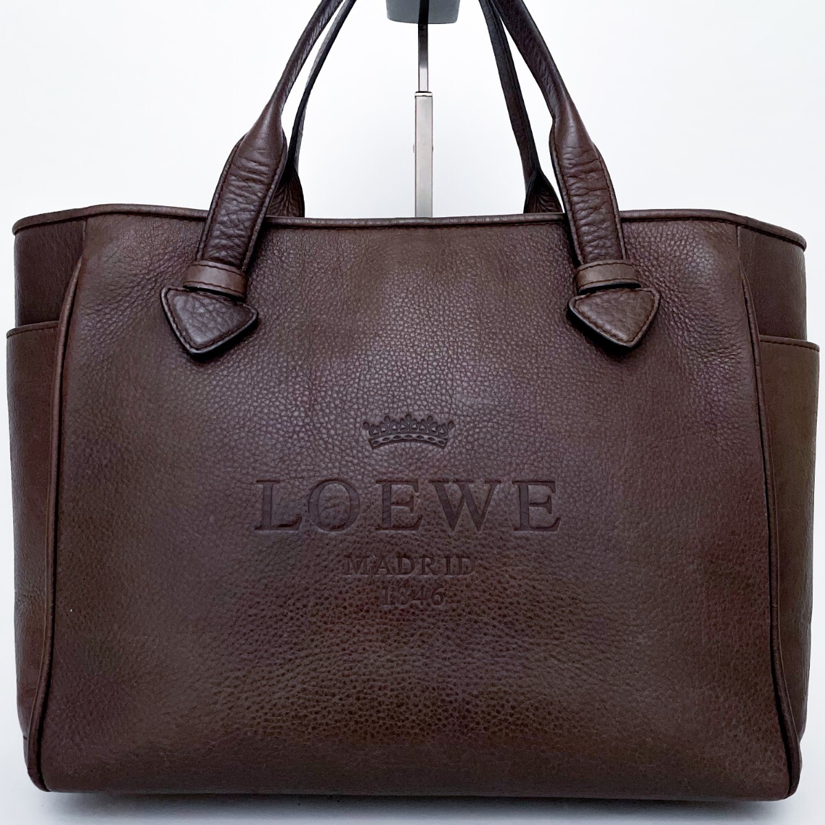 1円■入手困難■最高級ライン■型崩れ無し■LOEWE ロエベ 型押しロゴ トートバッグ ビジネス 大容量 A4 メンズ レディース レザー ブラウン_画像2