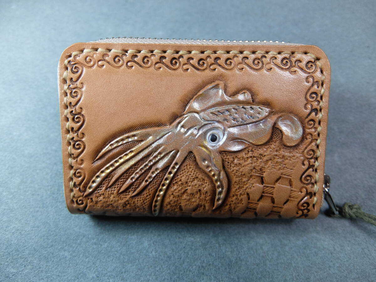 * натуральная кожа работа с кожей борт кальмар. застежка-молния кошелек для мелочи .