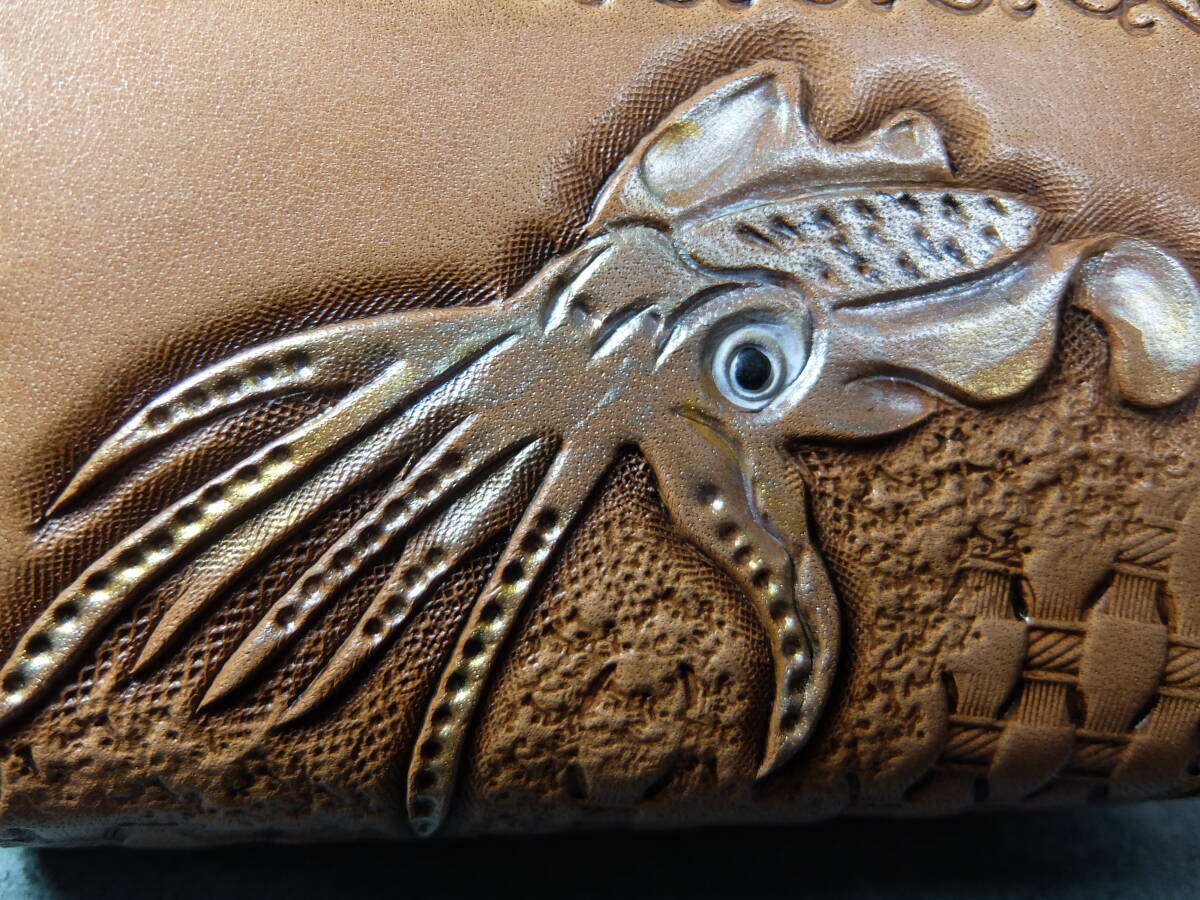 * натуральная кожа работа с кожей борт кальмар. застежка-молния кошелек для мелочи .