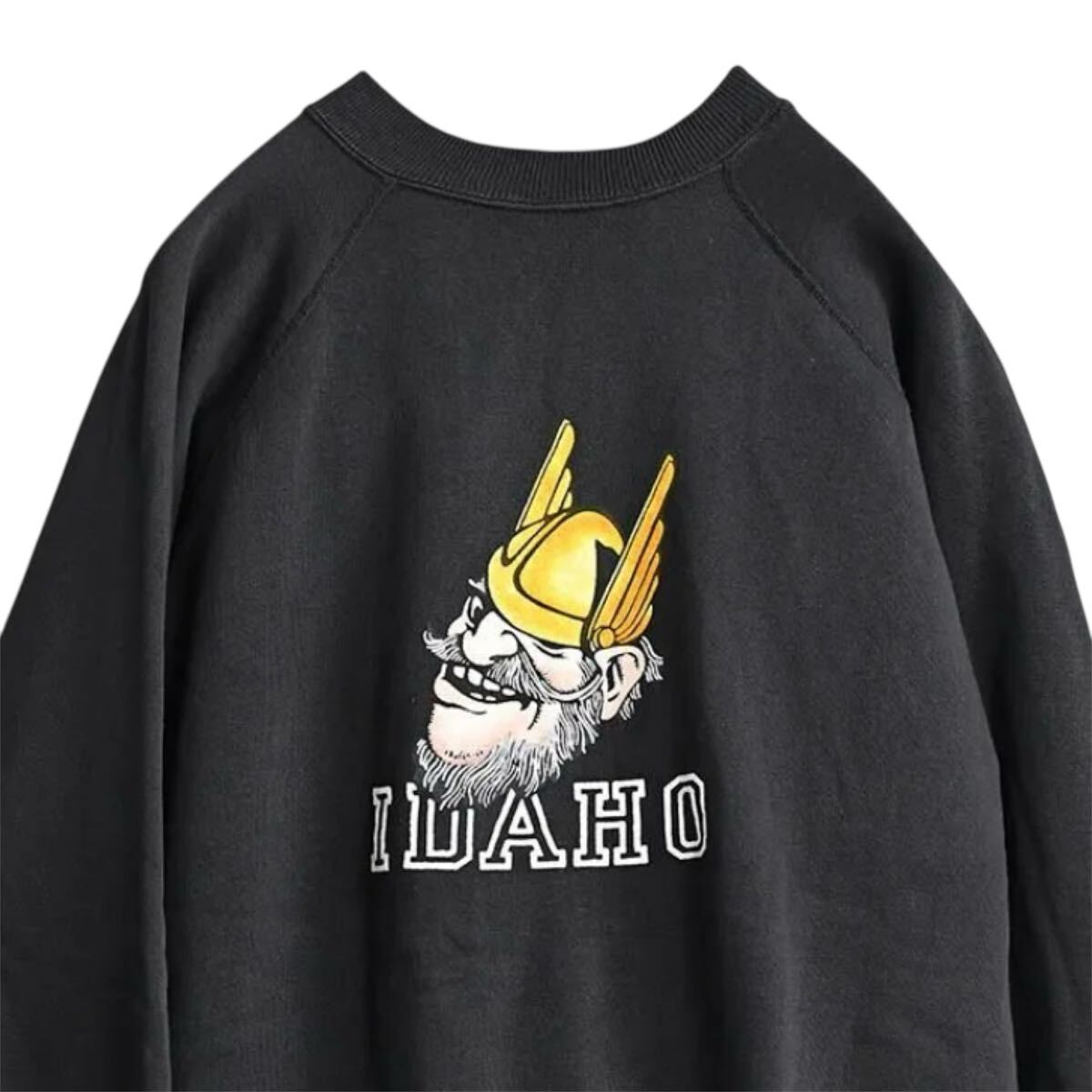超希少&BIGサイズ!VTG 1960’s IDAHO COLOR FLOCK PRINT L/BLACK BODY SWEATSHIRT MINT USAビンテージカラーフロッキーブラックスウェット_画像5