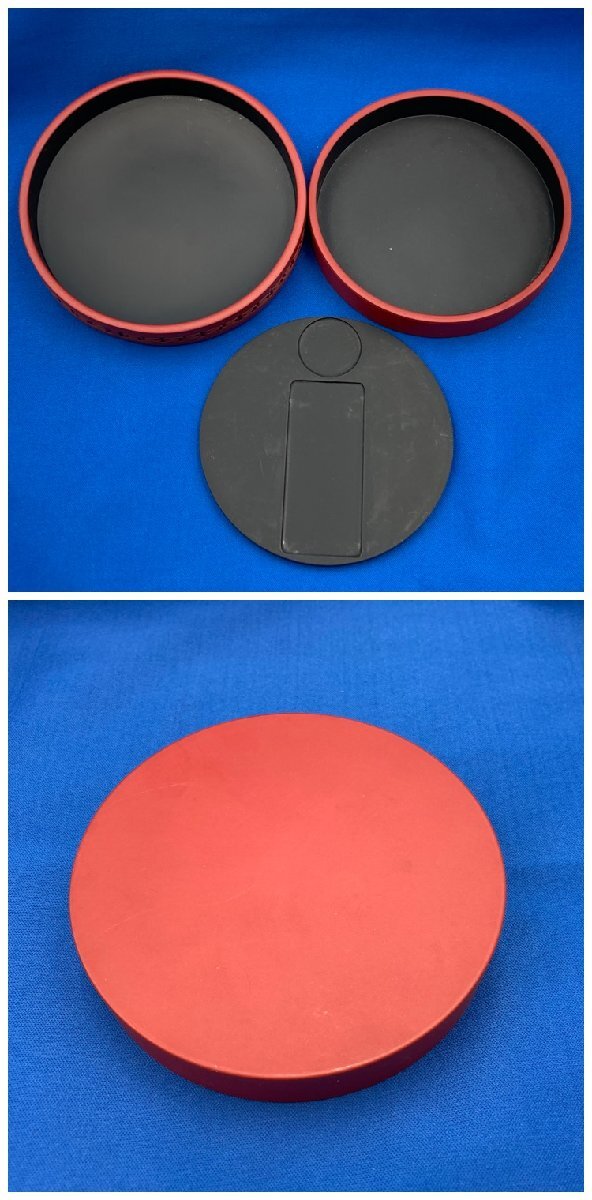 【20579Q084】堆朱 硯箱 携帯用 書道セット 漆器 丸 円形 ミニ 筆 硯 墨 水差し 中国 書道 習字 レトロ コレクション 美品_画像5