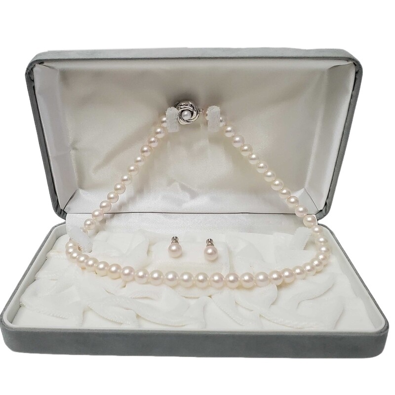 パール ネックレス イヤリング 2点セット 直径7.5~8.0mm シルバークラスプ K14WG 鑑別書 【中古】 32511R26_画像1