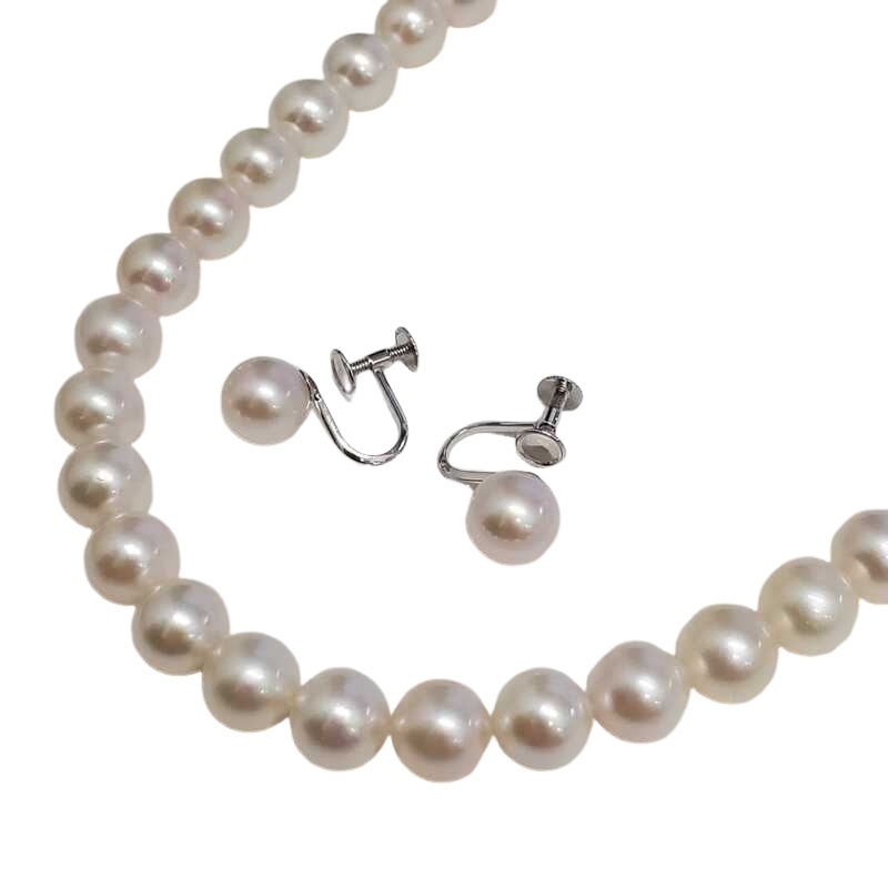 パール ネックレス イヤリング 2点セット 直径7.5~8.0mm シルバークラスプ K14WG 鑑別書 【中古】 32511R26_画像2