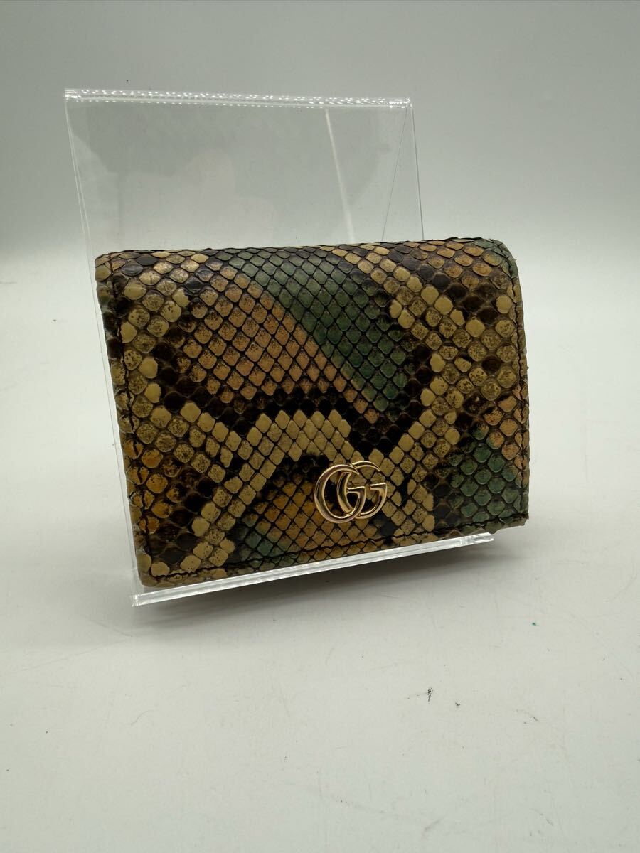 ☆ GUCCI GGマーモント パイソン 二つ折り財布 ヘビ革 ウォレット 現行_画像1