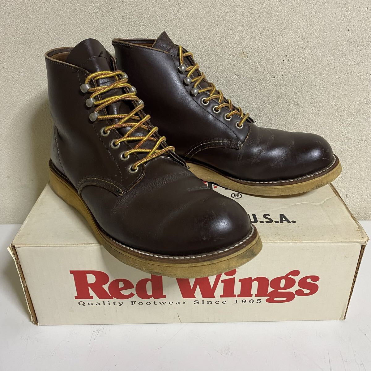 自宅保管品！RED WING / レッドウイング ガラスレザー プレーントゥ RW-8160 US9D 1999年製 犬タグ 箱・タグあり アイリッシュセッター_画像1