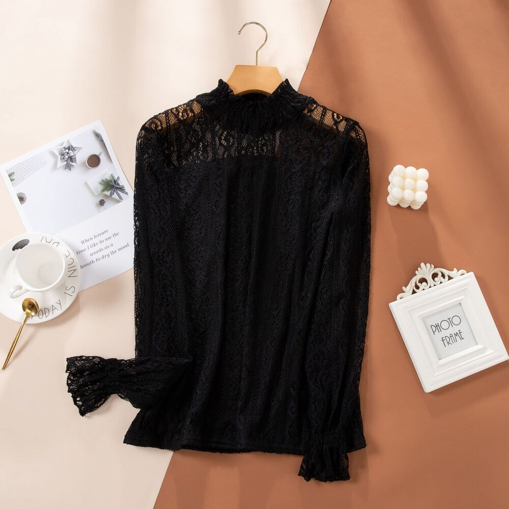 ☆ ブラック ☆ Mサイズ ☆ カットソー lysh2 シースルー カットソー レディース 長袖 シャツ 薄手 メッシュ レース シアー シアータートル_画像1