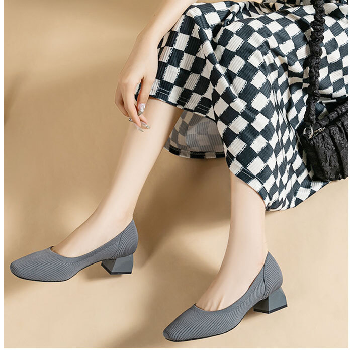☆ グレー ☆ 37(23.5cm) ☆ ニット パンプス ローヒール pmy1509 ニットパンプス スクエアトゥ 靴 ニット パンプス ローヒール 柔らかい_画像5