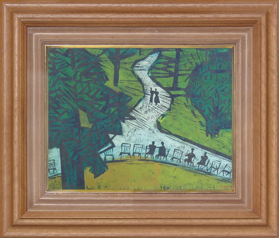 真作保証 小野忠重 6号『ウィーンの公園』木版画の原画 滅多に出ない奇跡 紫綬褒章 戦前戦後の日本の現代版画を牽引 美術館多数蔵 1960年代_画像1