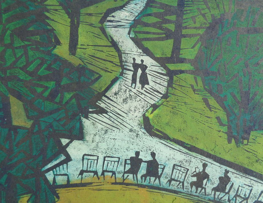 真作保証 小野忠重 6号『ウィーンの公園』木版画の原画 滅多に出ない奇跡 紫綬褒章 戦前戦後の日本の現代版画を牽引 美術館多数蔵 1960年代_画像3