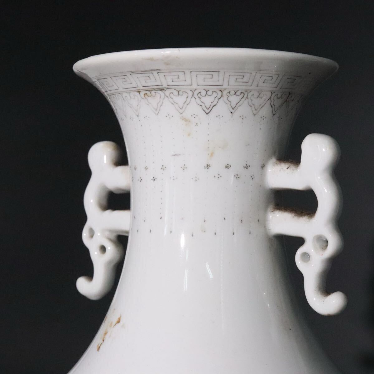 中国　色絵・　墨彩　在銘　龍図　花瓶　木製台座付/　中国美術　花入　壺　煎茶道具　.B1336_画像7