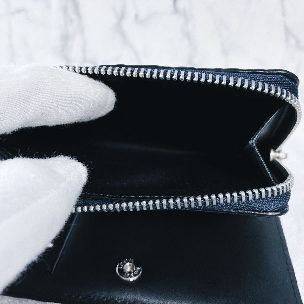極美品!!ロエベ LOEWE リピートアナグラム ラウンドファスナー L字ファスナー レザー ネイビー 財布 小銭入れ_画像6