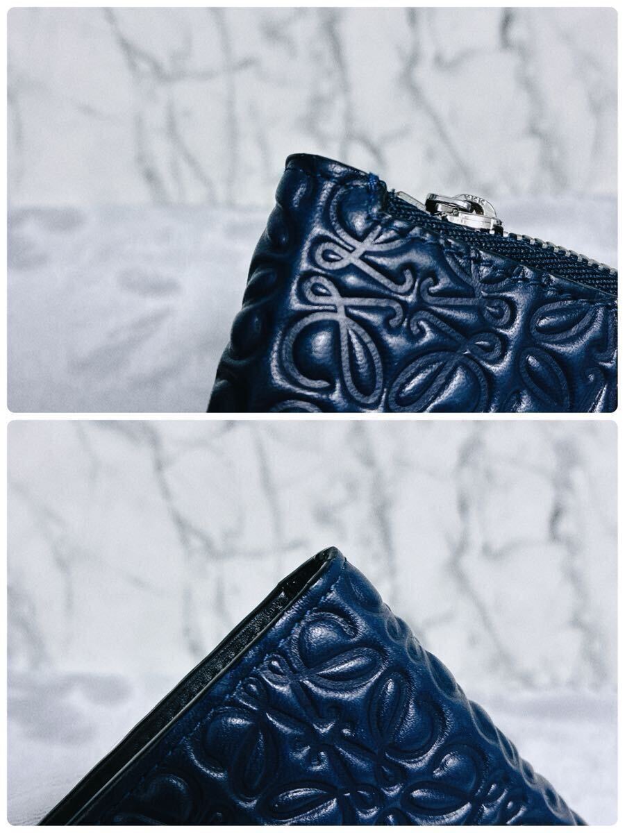極美品!!ロエベ LOEWE リピートアナグラム ラウンドファスナー L字ファスナー レザー ネイビー 財布 小銭入れ_画像8