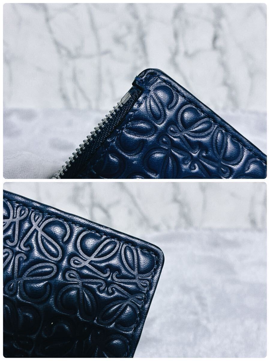 極美品!!ロエベ LOEWE リピートアナグラム ラウンドファスナー L字ファスナー レザー ネイビー 財布 小銭入れ_画像9