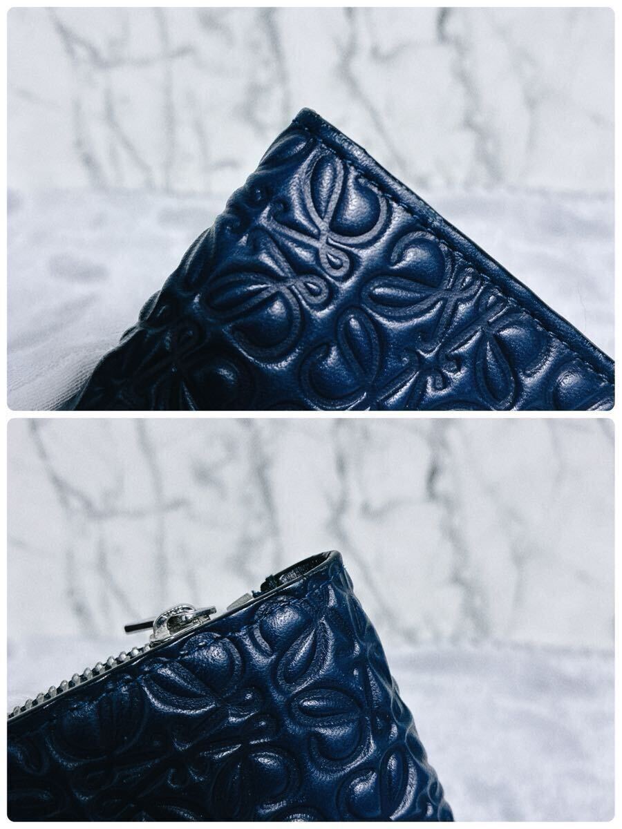 極美品!!ロエベ LOEWE リピートアナグラム ラウンドファスナー L字ファスナー レザー ネイビー 財布 小銭入れ_画像10