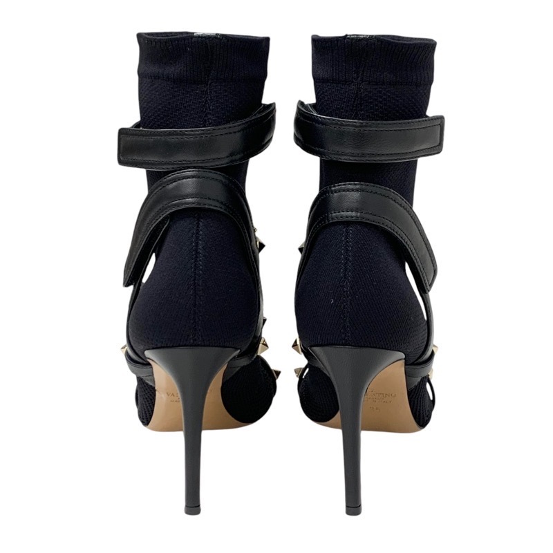 ヴァレンティノ VALENTINO ブーツ ショートブーツ 靴 シューズ ファブリック レザー ブラック 黒 ゴールド ロックスタッズ ニット_画像5