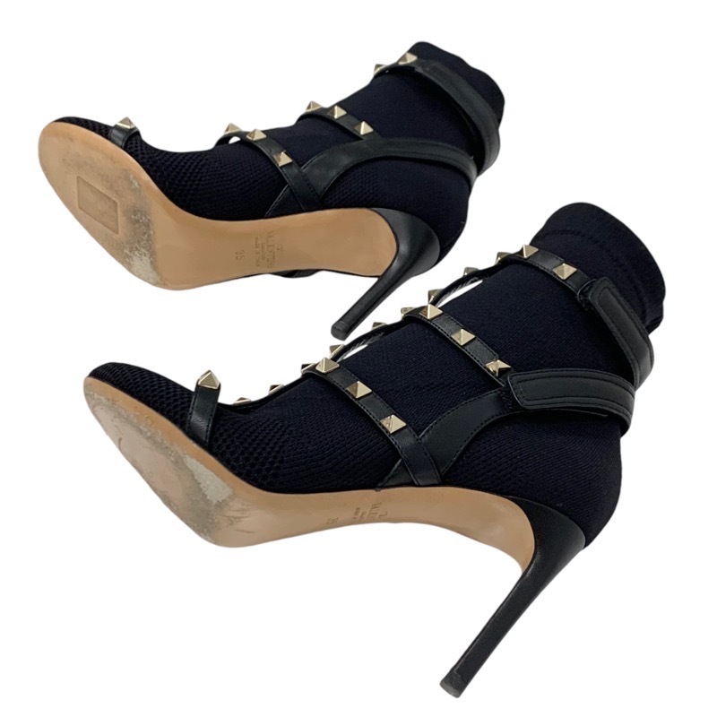 ヴァレンティノ VALENTINO ブーツ ショートブーツ 靴 シューズ ファブリック レザー ブラック 黒 ゴールド ロックスタッズ ニット_画像6