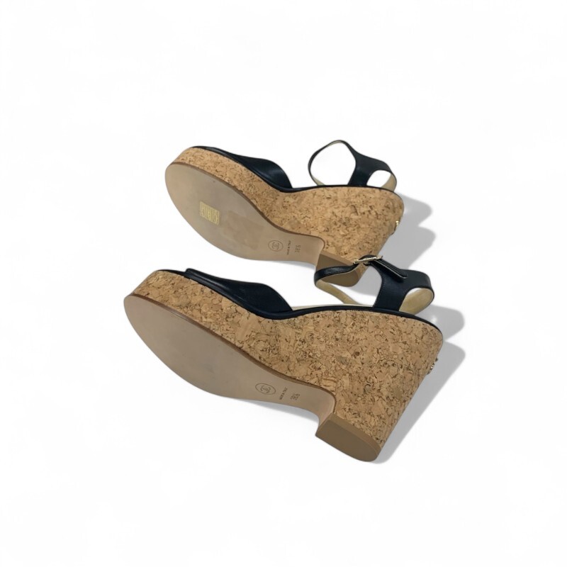 シャネル CHANEL サンダル 靴 シューズ レザー コルク ブラック ブラウン ココマーク ウェッジソール ストラップ_画像6