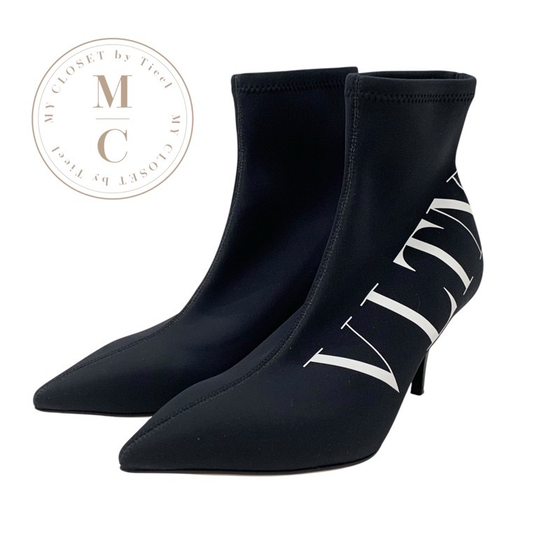 ヴァレンティノ VALENTINO ブーツ ショートブーツ 靴 シューズ ファブリック ブラック ホワイト 黒 ソックスブーツ ロゴプリント_画像1