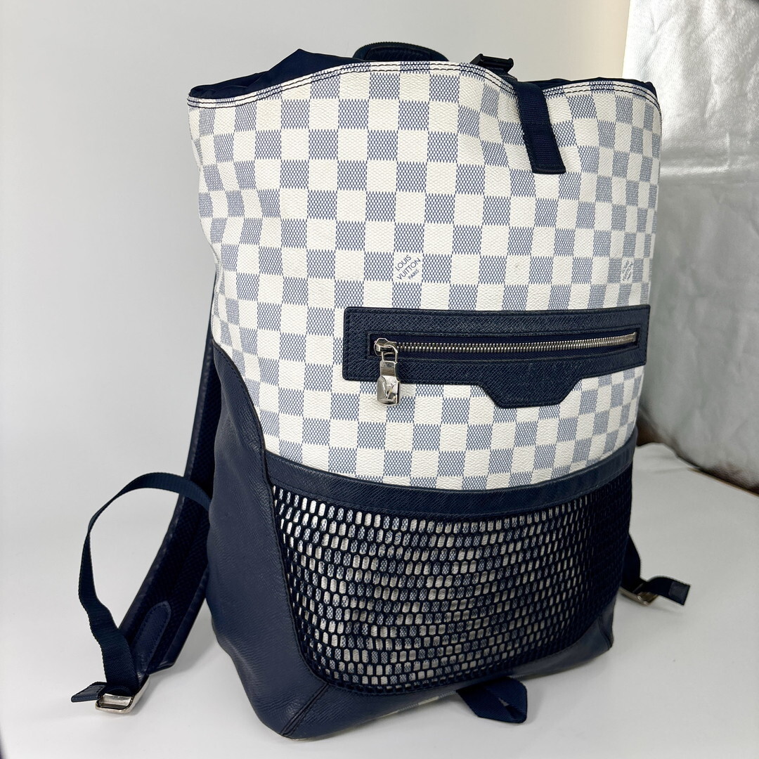 極美品 Louis Vuitton ルイヴィトン リュック ダミエコースト マッチポイント N40018 バックパック ダミエアズール メンズ ホワイト 白_画像3