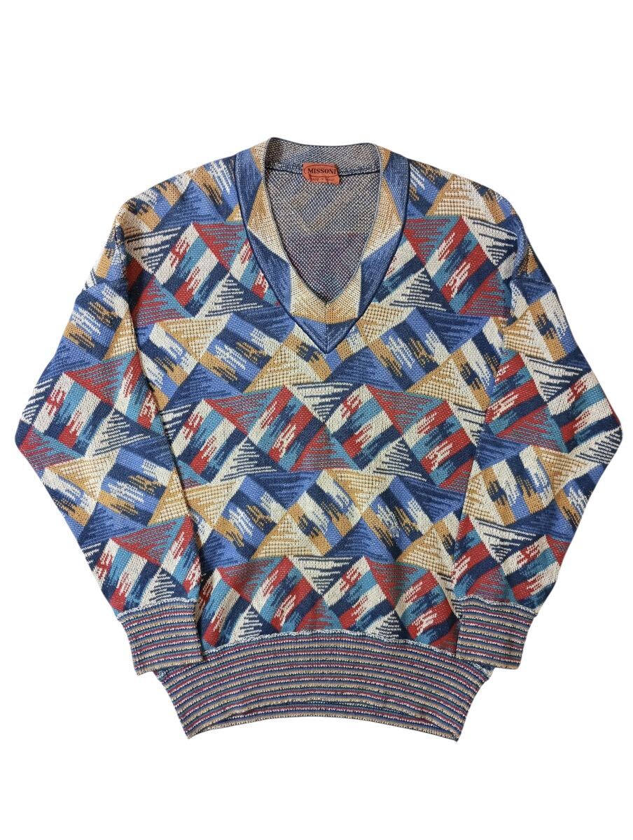 (D) イタリア製 MISSONI ミッソーニ コットン リネン ニット 46 セーター_画像1