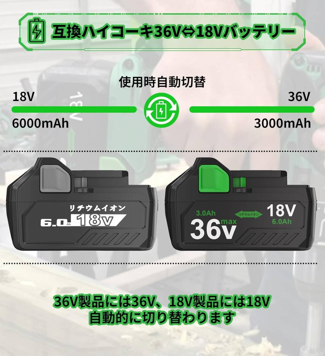 【送料無料】新品 HiKOKI マルチボルト ハイパワーバッテリー 36V/18V装着時自動切替 BSL36A18/BSL36B18 ハイコーキ日立工機互換バッテリー_画像2