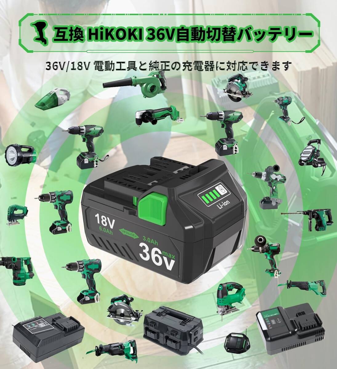 【送料無料】新品 HiKOKI マルチボルト ハイパワーバッテリー 36V/18V装着時自動切替 BSL36A18/BSL36B18 ハイコーキ日立工機互換バッテリー_画像6