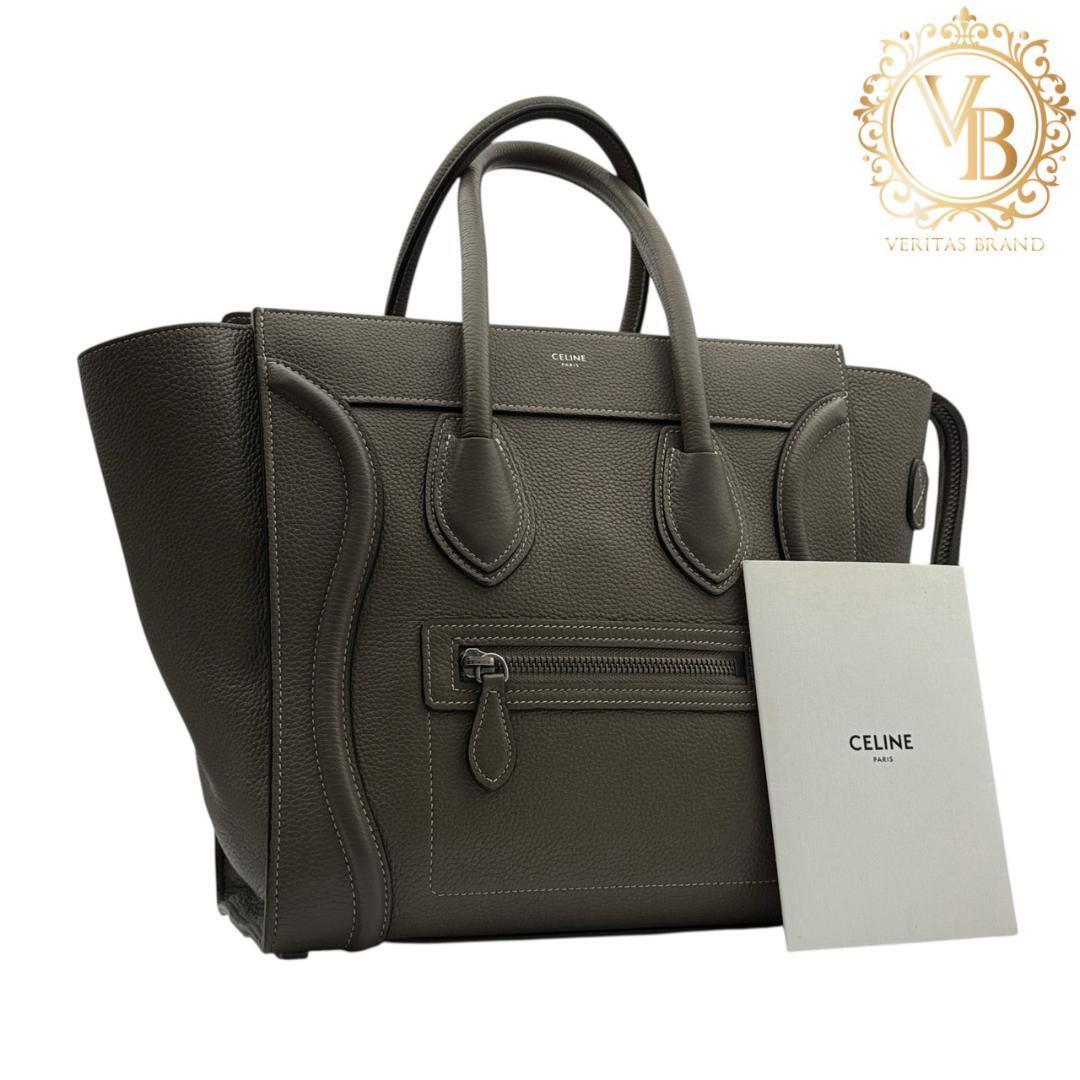 【未使用に近い】CELINE セリーヌ ラゲージ マイクロショッパー ハンドバッグ トートバッグ ドラムドカーフスキン レザー スリ グレージュ_画像1