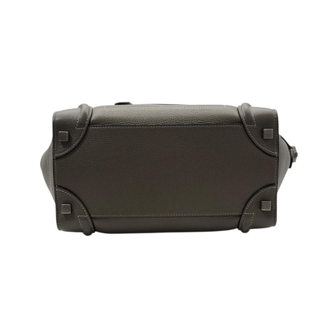 【未使用に近い】CELINE セリーヌ ラゲージ マイクロショッパー ハンドバッグ トートバッグ ドラムドカーフスキン レザー スリ グレージュ_画像5