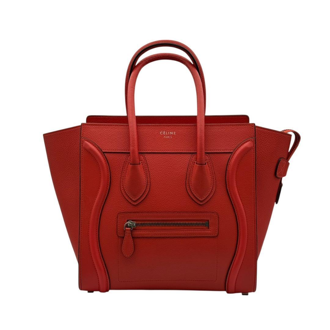 【未使用に近い】CELINE セリーヌ ラゲージ マイクロショッパー ハンドバッグ トートバッグ ドラムドカーフスキン レザー 赤_画像2