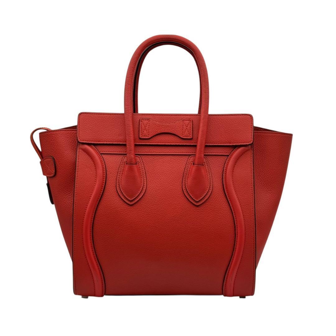 【未使用に近い】CELINE セリーヌ ラゲージ マイクロショッパー ハンドバッグ トートバッグ ドラムドカーフスキン レザー 赤_画像3