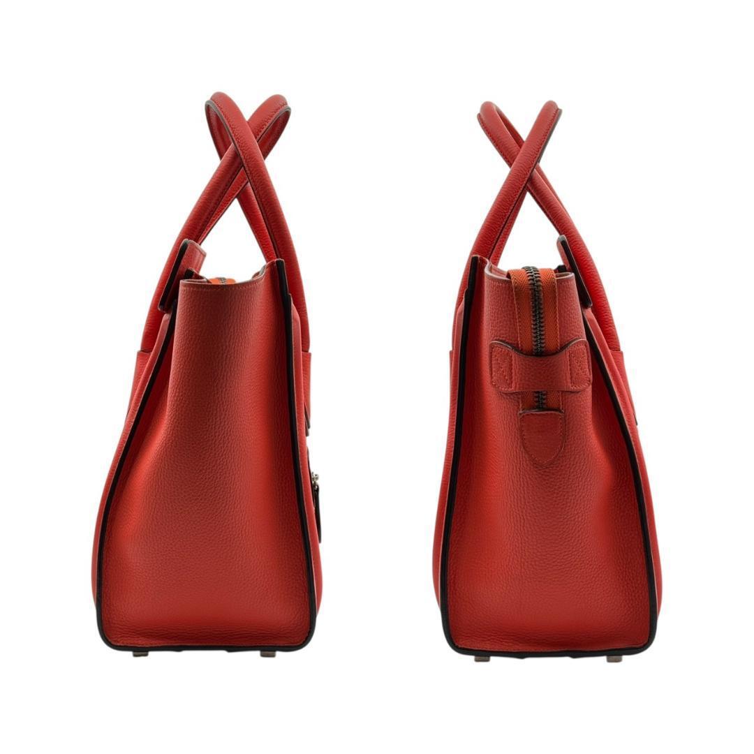 【未使用に近い】CELINE セリーヌ ラゲージ マイクロショッパー ハンドバッグ トートバッグ ドラムドカーフスキン レザー 赤_画像4
