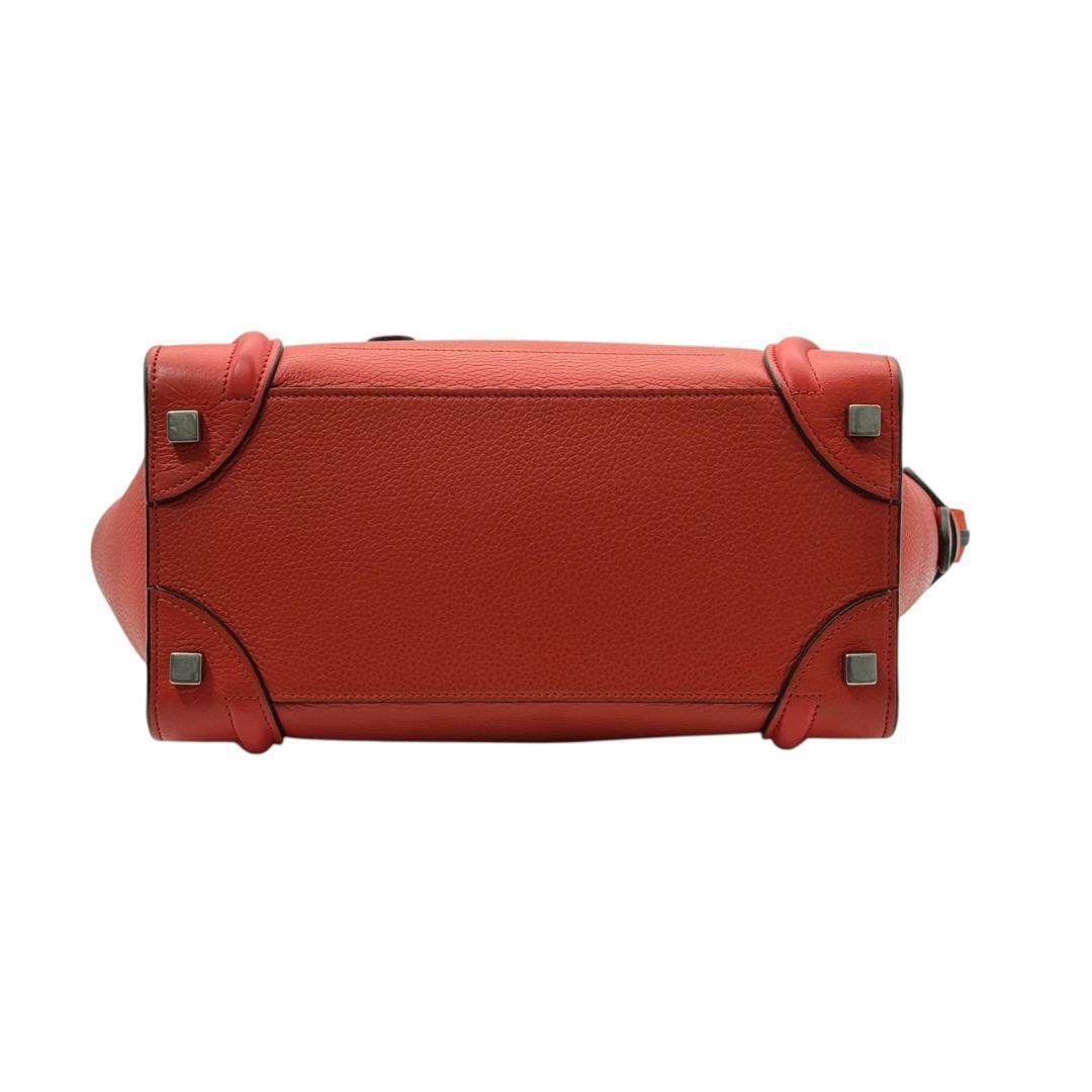 【未使用に近い】CELINE セリーヌ ラゲージ マイクロショッパー ハンドバッグ トートバッグ ドラムドカーフスキン レザー 赤_画像5