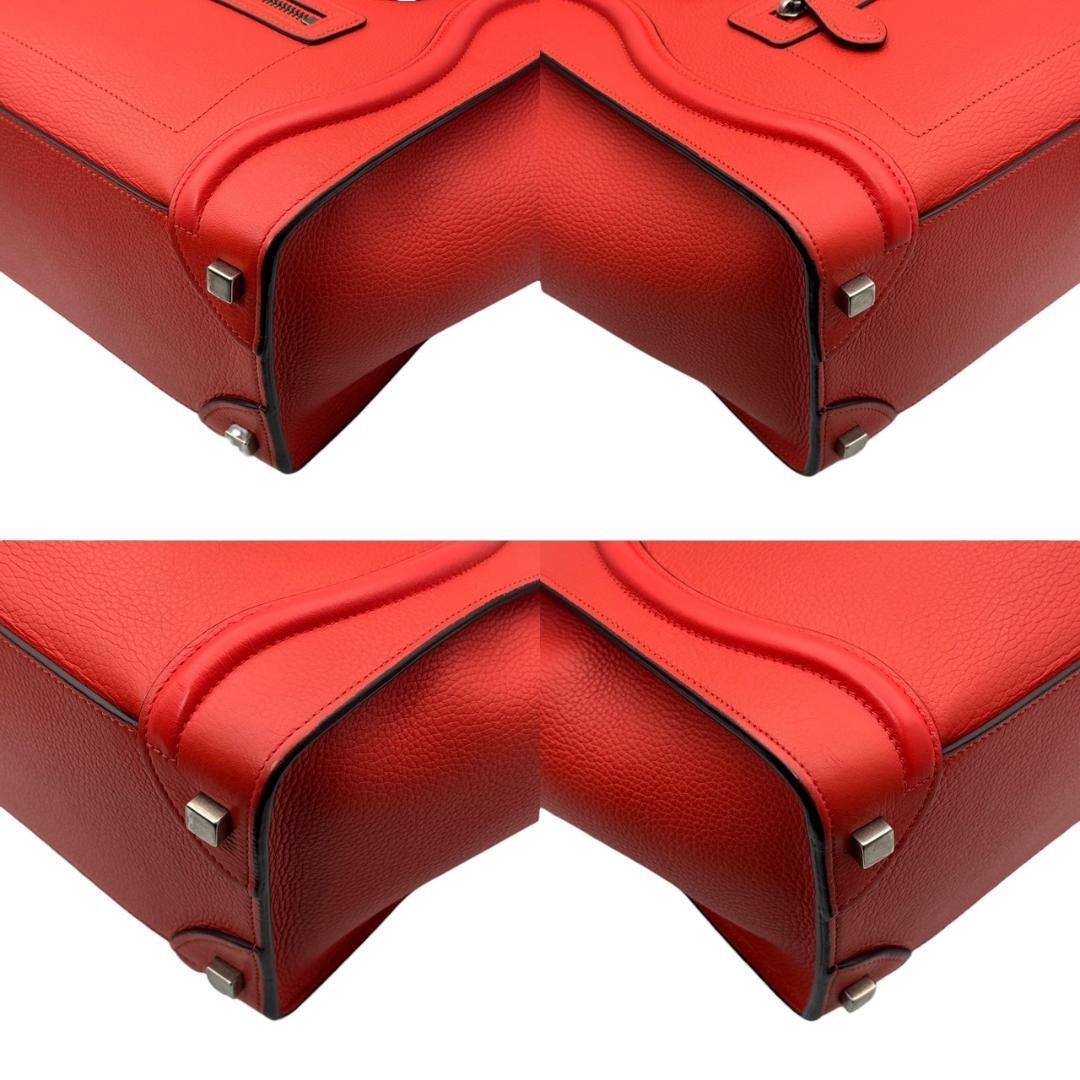 【未使用に近い】CELINE セリーヌ ラゲージ マイクロショッパー ハンドバッグ トートバッグ ドラムドカーフスキン レザー 赤_画像6