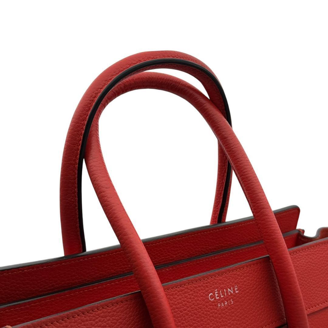 【未使用に近い】CELINE セリーヌ ラゲージ マイクロショッパー ハンドバッグ トートバッグ ドラムドカーフスキン レザー 赤_画像7