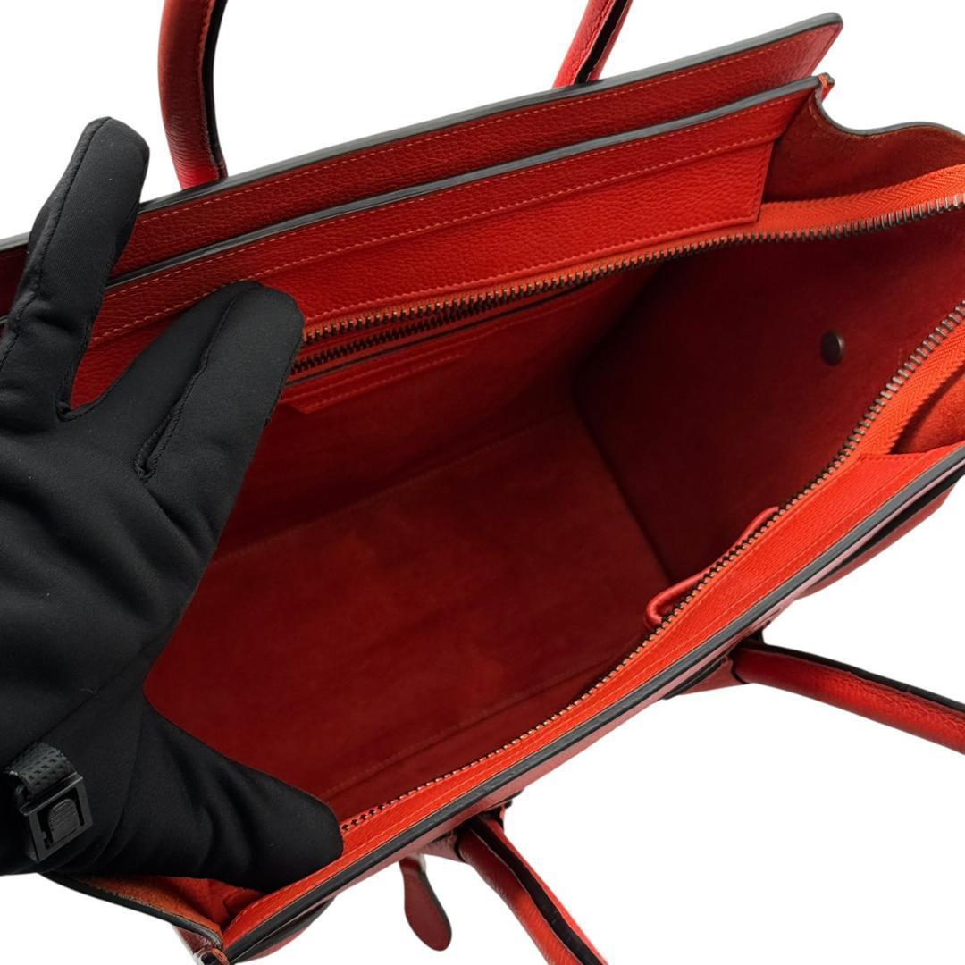 【未使用に近い】CELINE セリーヌ ラゲージ マイクロショッパー ハンドバッグ トートバッグ ドラムドカーフスキン レザー 赤_画像8