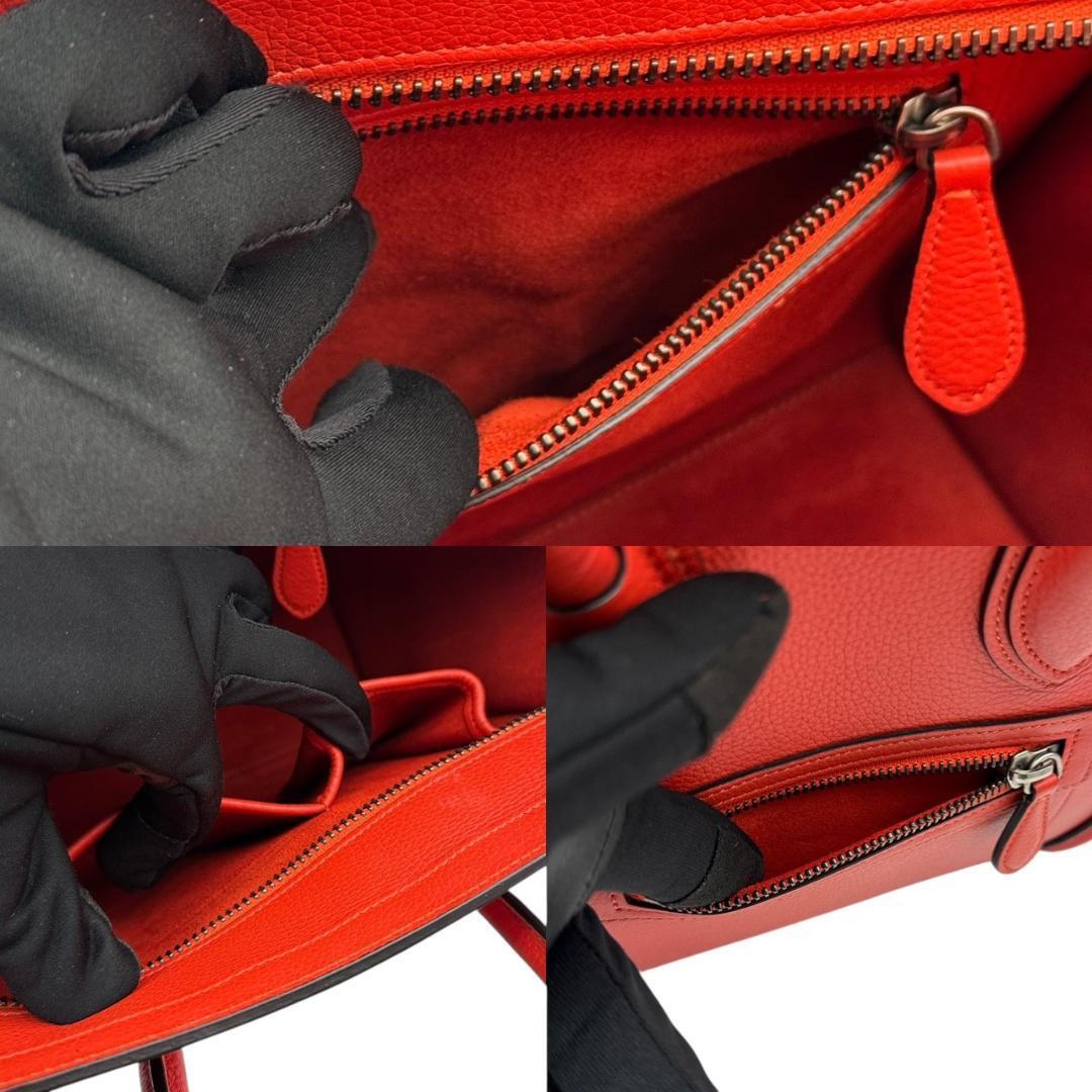 【未使用に近い】CELINE セリーヌ ラゲージ マイクロショッパー ハンドバッグ トートバッグ ドラムドカーフスキン レザー 赤_画像9