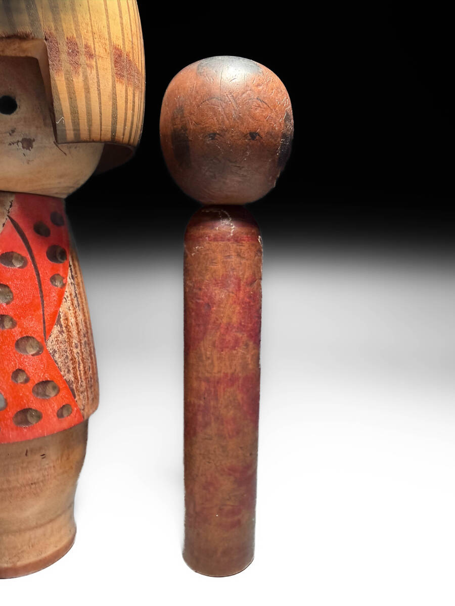 古い時代物こけし日本人形 木彫り 伝統工芸 和室インテリアオブジェ美品 _画像4