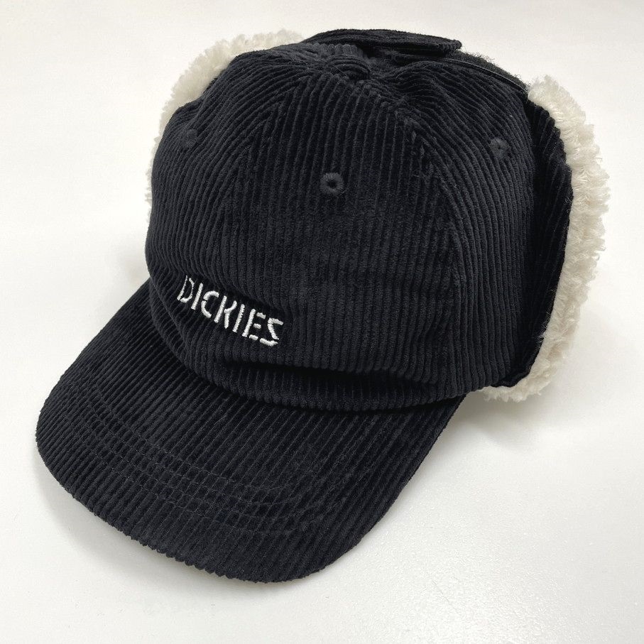 Dickies ブラック フライトキャップ コーデュロイ ボアパイロット帽子 スポーツ ゴルフ バイク トラックキャンプアウトドア ディッキーズ_画像2