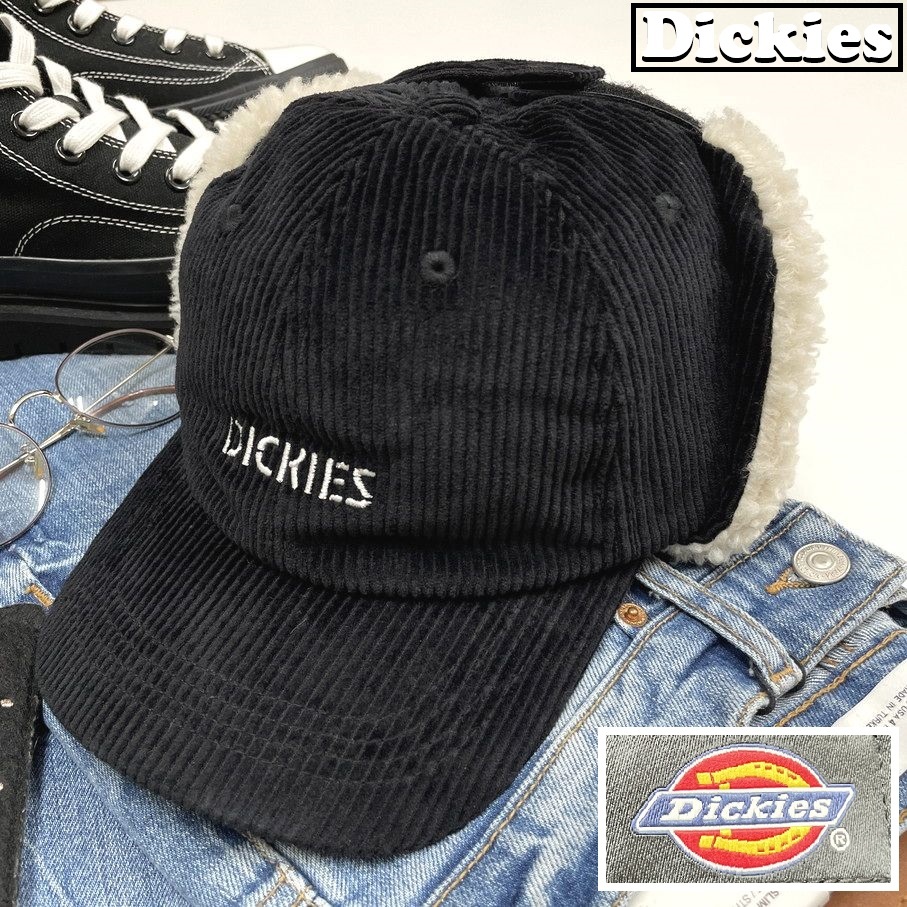 Dickies ブラック フライトキャップ コーデュロイ ボアパイロット帽子 スポーツ ゴルフ バイク トラックキャンプアウトドア ディッキーズ_画像1