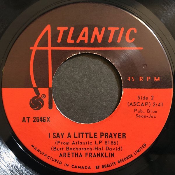 ARETHA FRANKLIN The House ... カナダ盤シングル Atlantic 1968 Bacharach_画像2