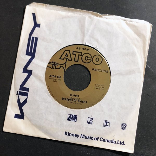 SHADOWS OF KNIGHT Gloria カナダ盤シングル Atco 1972 ゴールドレーベル_画像1