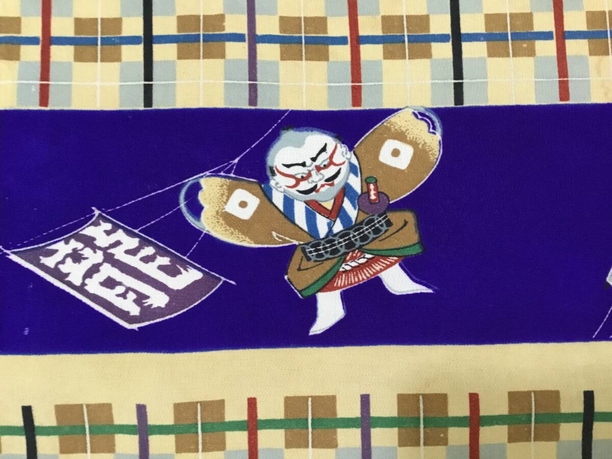 古布65・昭和レトロ ・絹ハギレ(やっこ凧、龍やとんび凧) 時代着物地_画像1