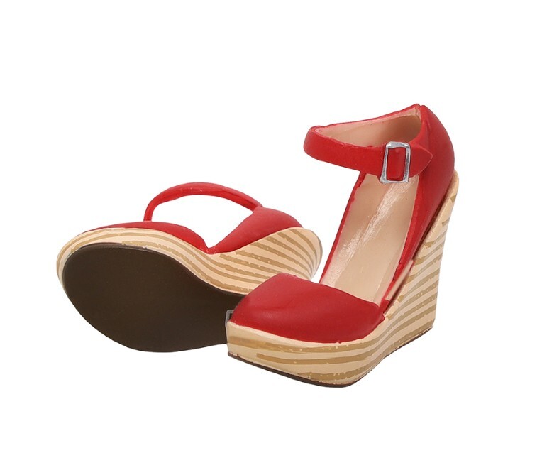 Sekiguchi セキグチ ウェッジソールパンプス レッド×ベージュ木目 未開封_画像3