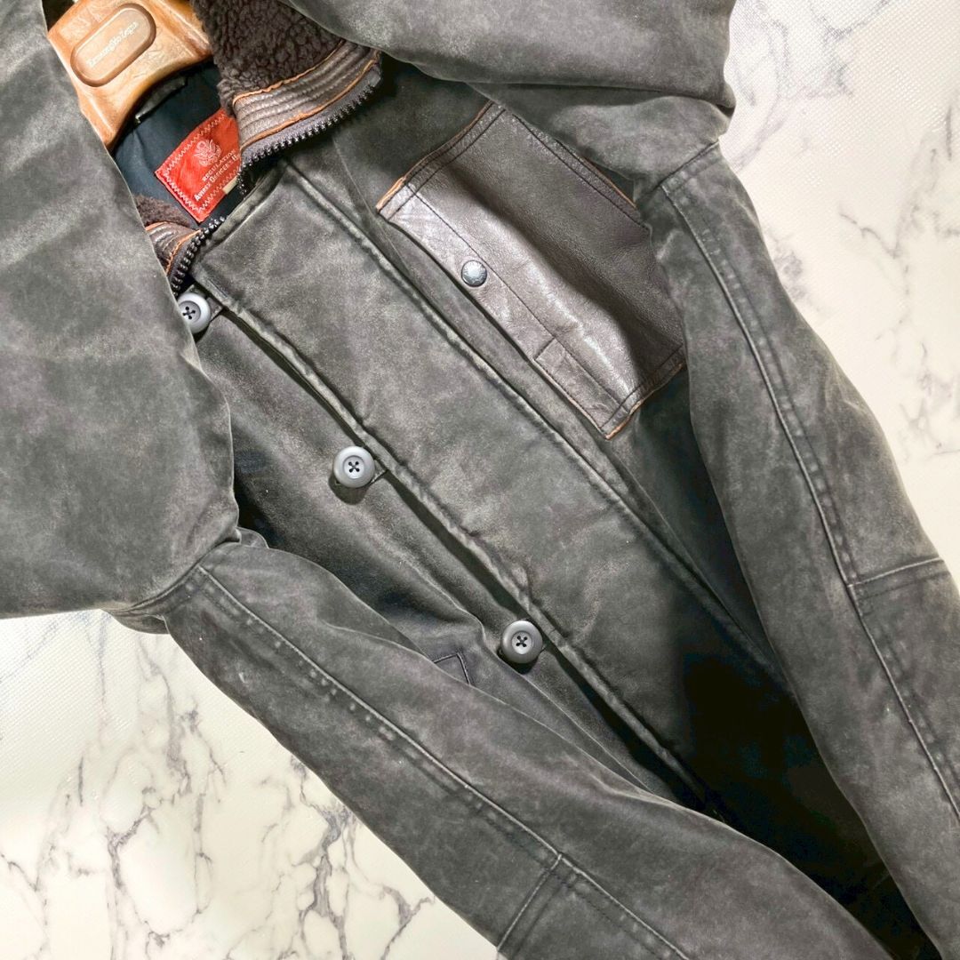 美品/ラムレザー切替(L)●AVIREX 襟ボア ブルゾン ミリタリー フライト ジャケット 羊革 ヴィンテージブラウン アヴィレックス エルボー_画像6