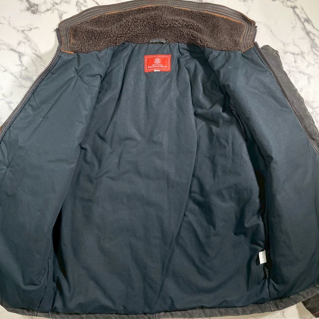 美品/ラムレザー切替(L)●AVIREX 襟ボア ブルゾン ミリタリー フライト ジャケット 羊革 ヴィンテージブラウン アヴィレックス エルボー_画像4