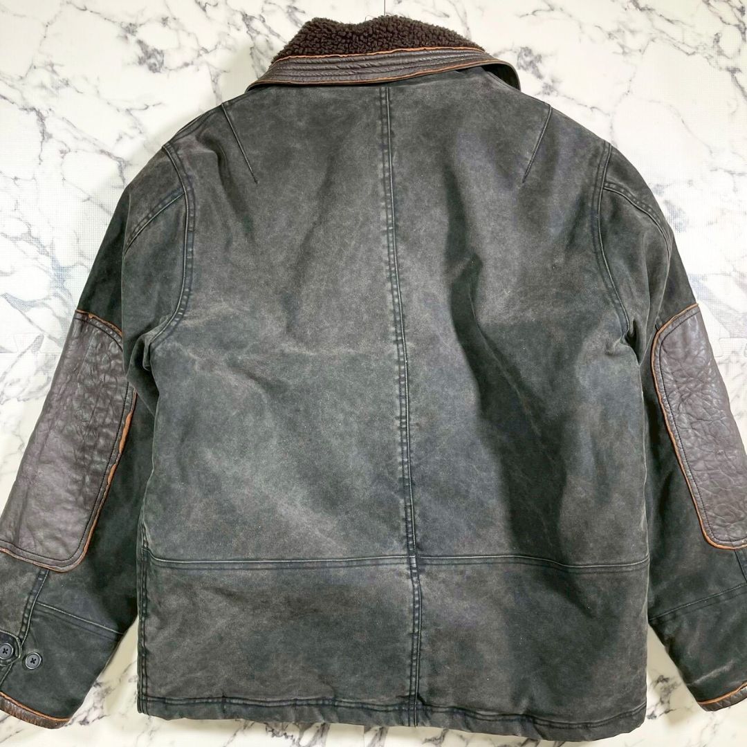 美品/ラムレザー切替(L)●AVIREX 襟ボア ブルゾン ミリタリー フライト ジャケット 羊革 ヴィンテージブラウン アヴィレックス エルボー_画像3