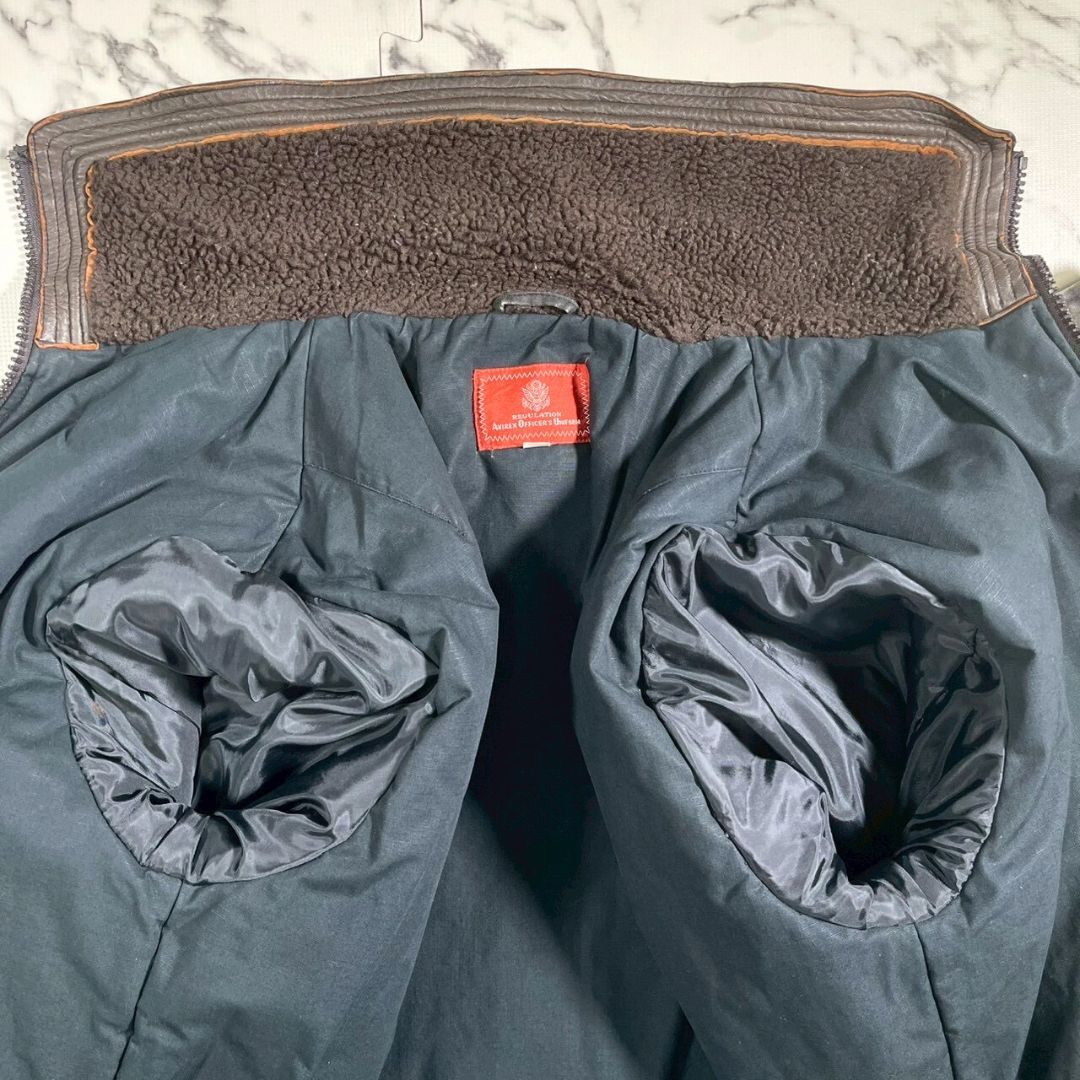 美品/ラムレザー切替(L)●AVIREX 襟ボア ブルゾン ミリタリー フライト ジャケット 羊革 ヴィンテージブラウン アヴィレックス エルボー_画像5